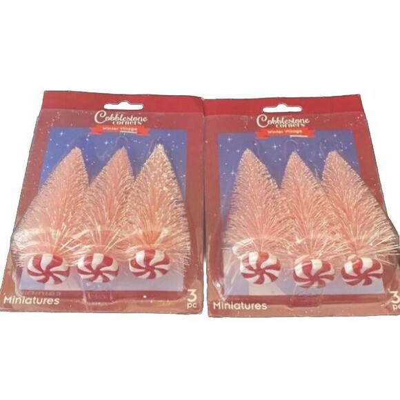 Cobblestone Corners Miniatures Trees Pink Candy Cane Tree Snow 6 Piece Set - Picture 4 of 6